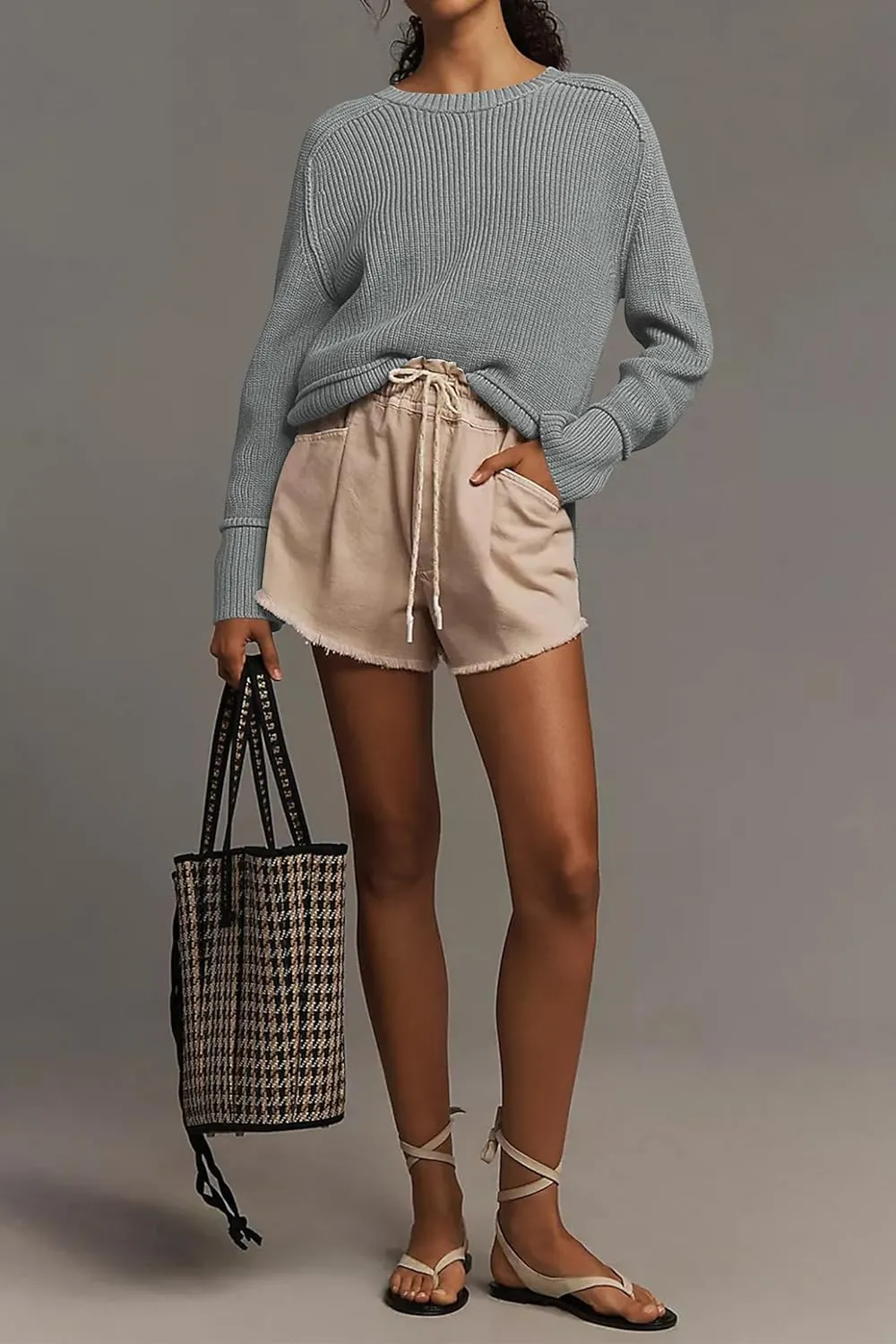 Cakulo Womens Fall 2024 Knit Crew Neck Pullover Sweaters Oversized Long Sleeve Split Casual Winter Ribbed Sweater