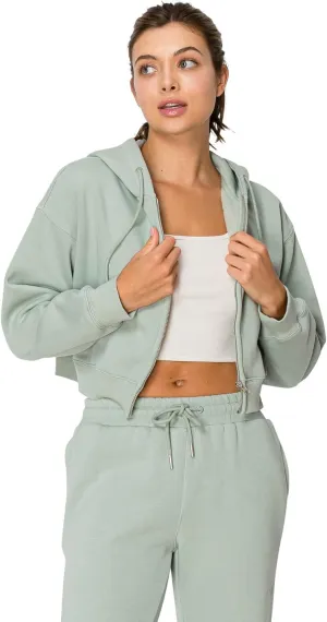 Cali1850 Women's Cloud Nine Fleece Cropped Zip Hoodie – Relaxed Boyfriend Fit, Double-Layer Hood, Ribbed Cuffs and Hem