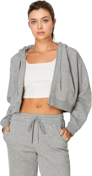 Cali1850 Women's Cloud Nine Fleece Cropped Zip Hoodie – Relaxed Boyfriend Fit, Double-Layer Hood, Ribbed Cuffs and Hem