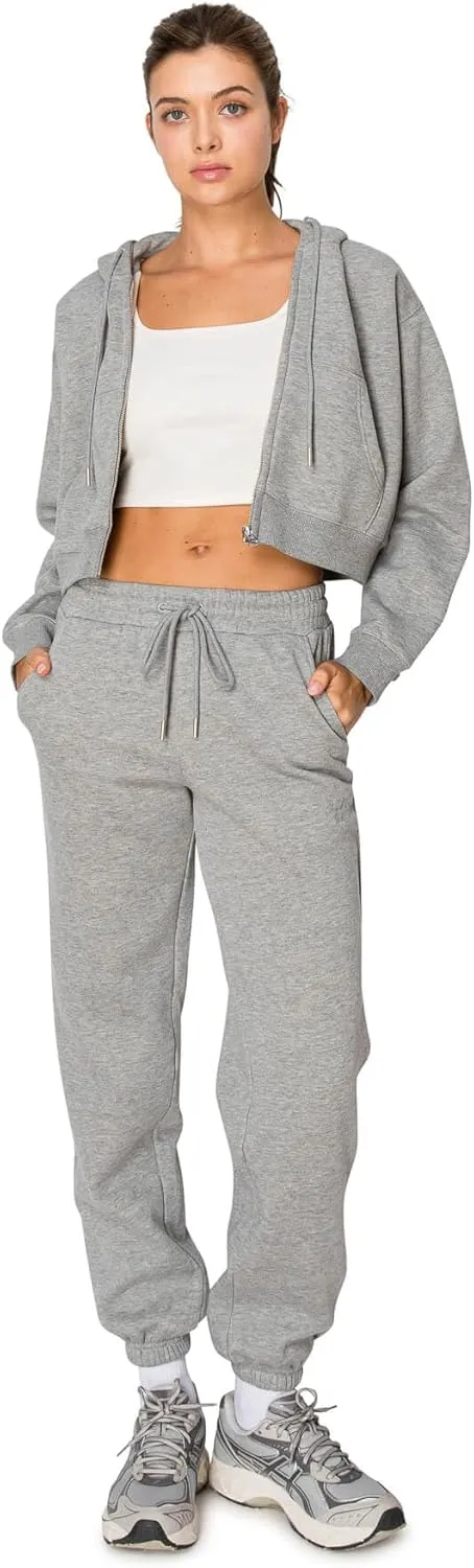 Cali1850 Women's Cloud Nine Fleece Cropped Zip Hoodie – Relaxed Boyfriend Fit, Double-Layer Hood, Ribbed Cuffs and Hem