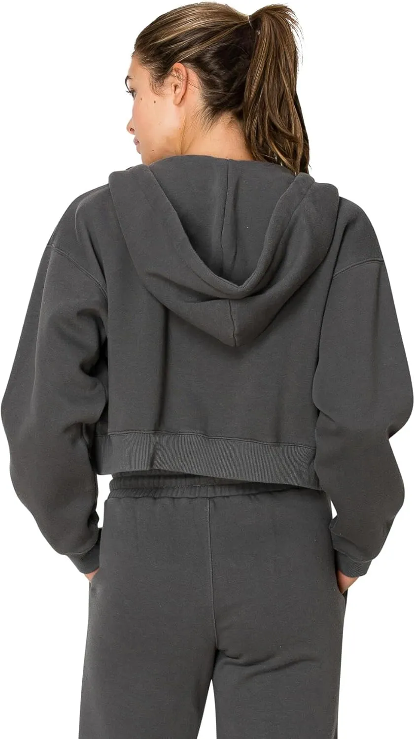 Cali1850 Women's Cloud Nine Fleece Cropped Zip Hoodie – Relaxed Boyfriend Fit, Double-Layer Hood, Ribbed Cuffs and Hem