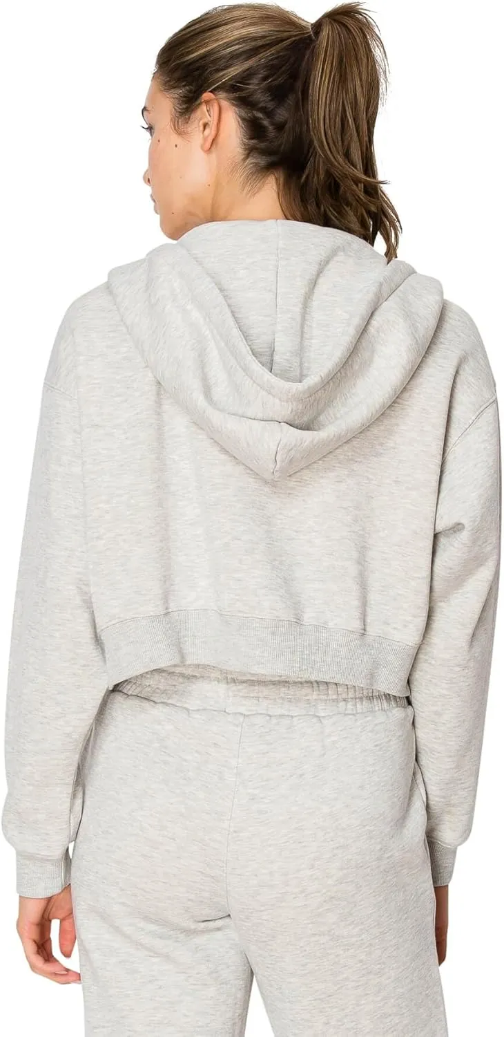Cali1850 Women's Cloud Nine Fleece Cropped Zip Hoodie – Relaxed Boyfriend Fit, Double-Layer Hood, Ribbed Cuffs and Hem