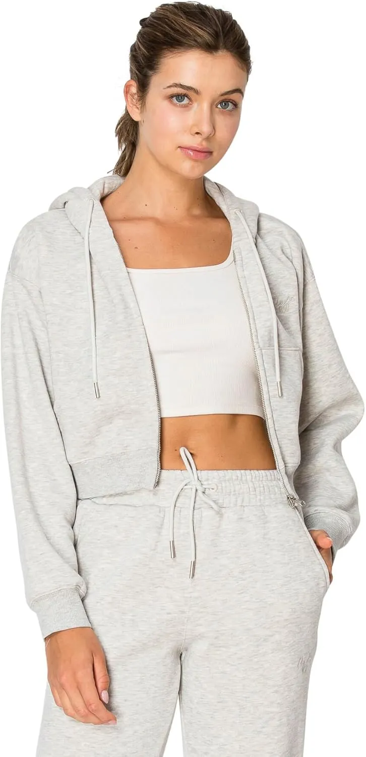 Cali1850 Women's Cloud Nine Fleece Cropped Zip Hoodie – Relaxed Boyfriend Fit, Double-Layer Hood, Ribbed Cuffs and Hem