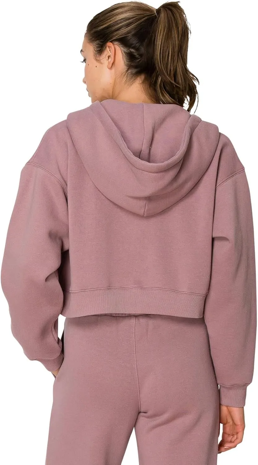 Cali1850 Women's Cloud Nine Fleece Cropped Zip Hoodie – Relaxed Boyfriend Fit, Double-Layer Hood, Ribbed Cuffs and Hem