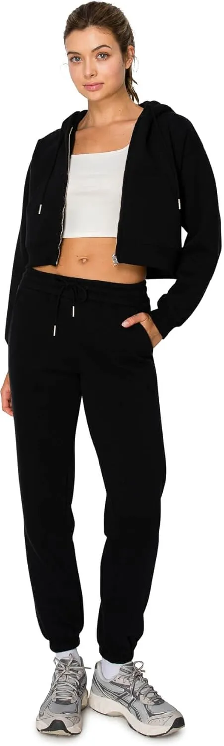 Cali1850 Women's Cloud Nine Fleece Cropped Zip Hoodie – Relaxed Boyfriend Fit, Double-Layer Hood, Ribbed Cuffs and Hem