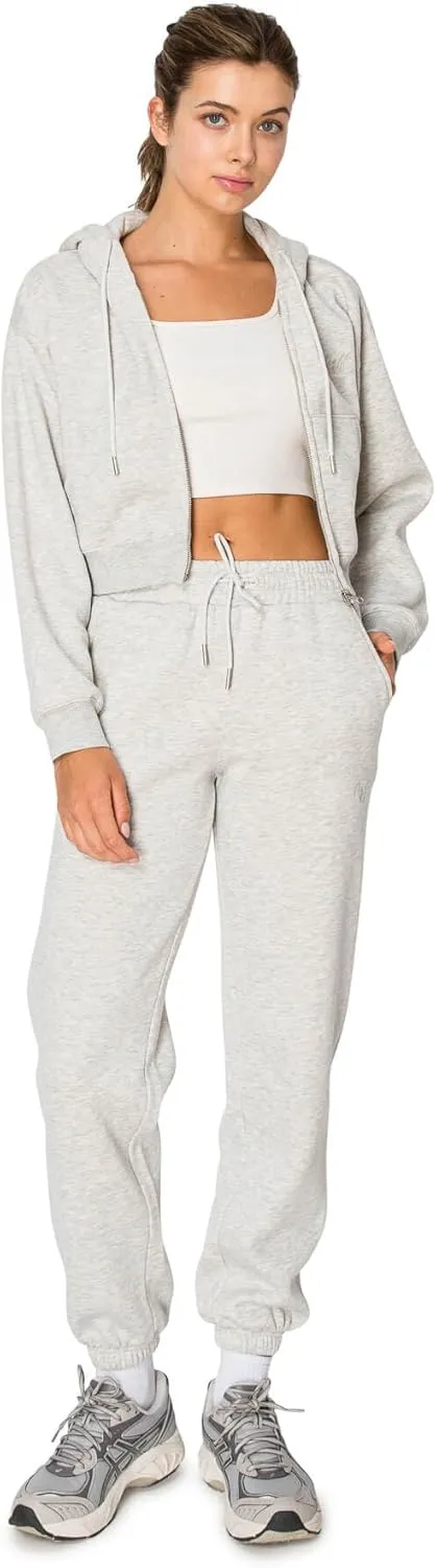 Cali1850 Women's Cloud Nine Fleece Cropped Zip Hoodie – Relaxed Boyfriend Fit, Double-Layer Hood, Ribbed Cuffs and Hem