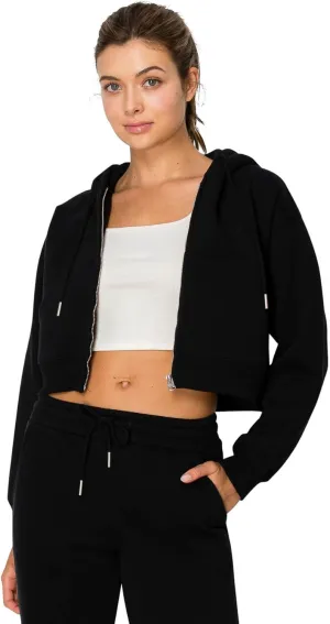 Cali1850 Women's Cloud Nine Fleece Cropped Zip Hoodie – Relaxed Boyfriend Fit, Double-Layer Hood, Ribbed Cuffs and Hem