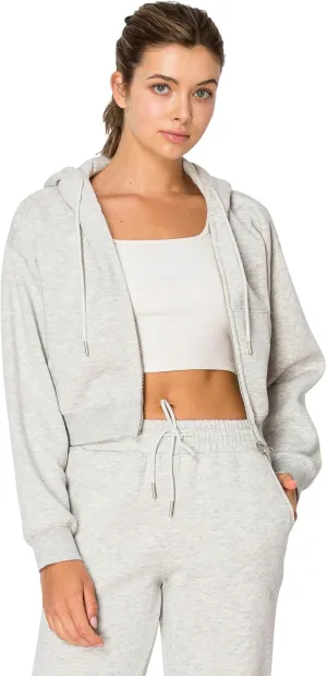 Cali1850 Women's Cloud Nine Fleece Cropped Zip Hoodie – Relaxed Boyfriend Fit, Double-Layer Hood, Ribbed Cuffs and Hem