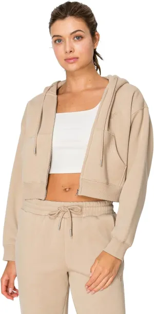 Cali1850 Women's Cloud Nine Fleece Cropped Zip Hoodie – Relaxed Boyfriend Fit, Double-Layer Hood, Ribbed Cuffs and Hem