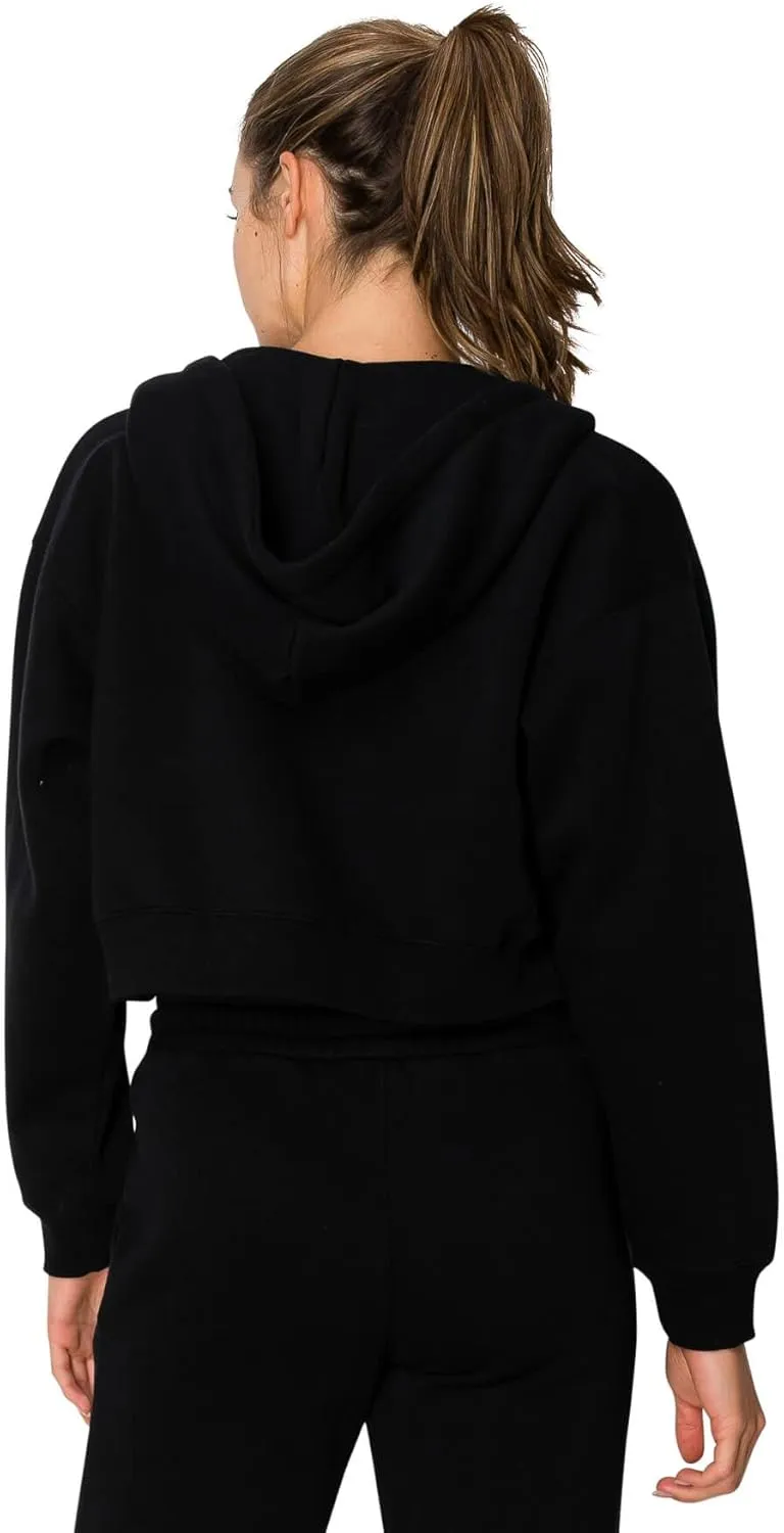 Cali1850 Women's Cloud Nine Fleece Cropped Zip Hoodie – Relaxed Boyfriend Fit, Double-Layer Hood, Ribbed Cuffs and Hem