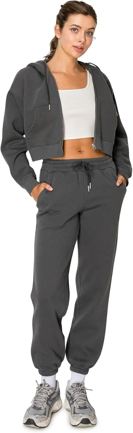 Cali1850 Women's Cloud Nine Fleece Cropped Zip Hoodie – Relaxed Boyfriend Fit, Double-Layer Hood, Ribbed Cuffs and Hem