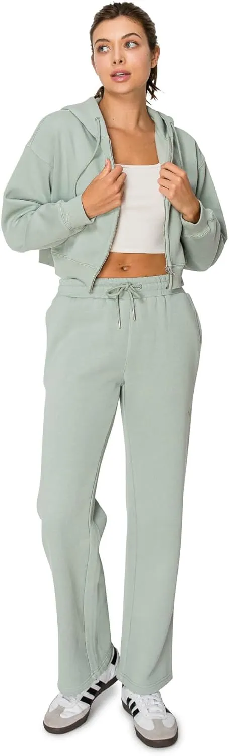 Cali1850 Women's Cloud Nine Fleece Cropped Zip Hoodie – Relaxed Boyfriend Fit, Double-Layer Hood, Ribbed Cuffs and Hem
