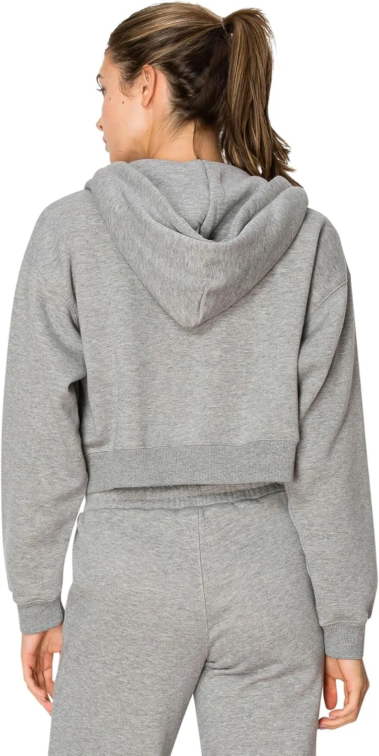 Cali1850 Women's Cloud Nine Fleece Cropped Zip Hoodie – Relaxed Boyfriend Fit, Double-Layer Hood, Ribbed Cuffs and Hem