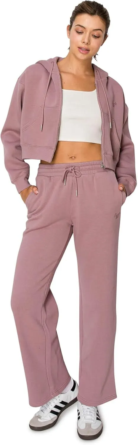 Cali1850 Women's Cloud Nine Fleece Cropped Zip Hoodie – Relaxed Boyfriend Fit, Double-Layer Hood, Ribbed Cuffs and Hem