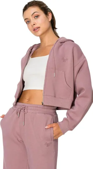 Cali1850 Women's Cloud Nine Fleece Cropped Zip Hoodie – Relaxed Boyfriend Fit, Double-Layer Hood, Ribbed Cuffs and Hem