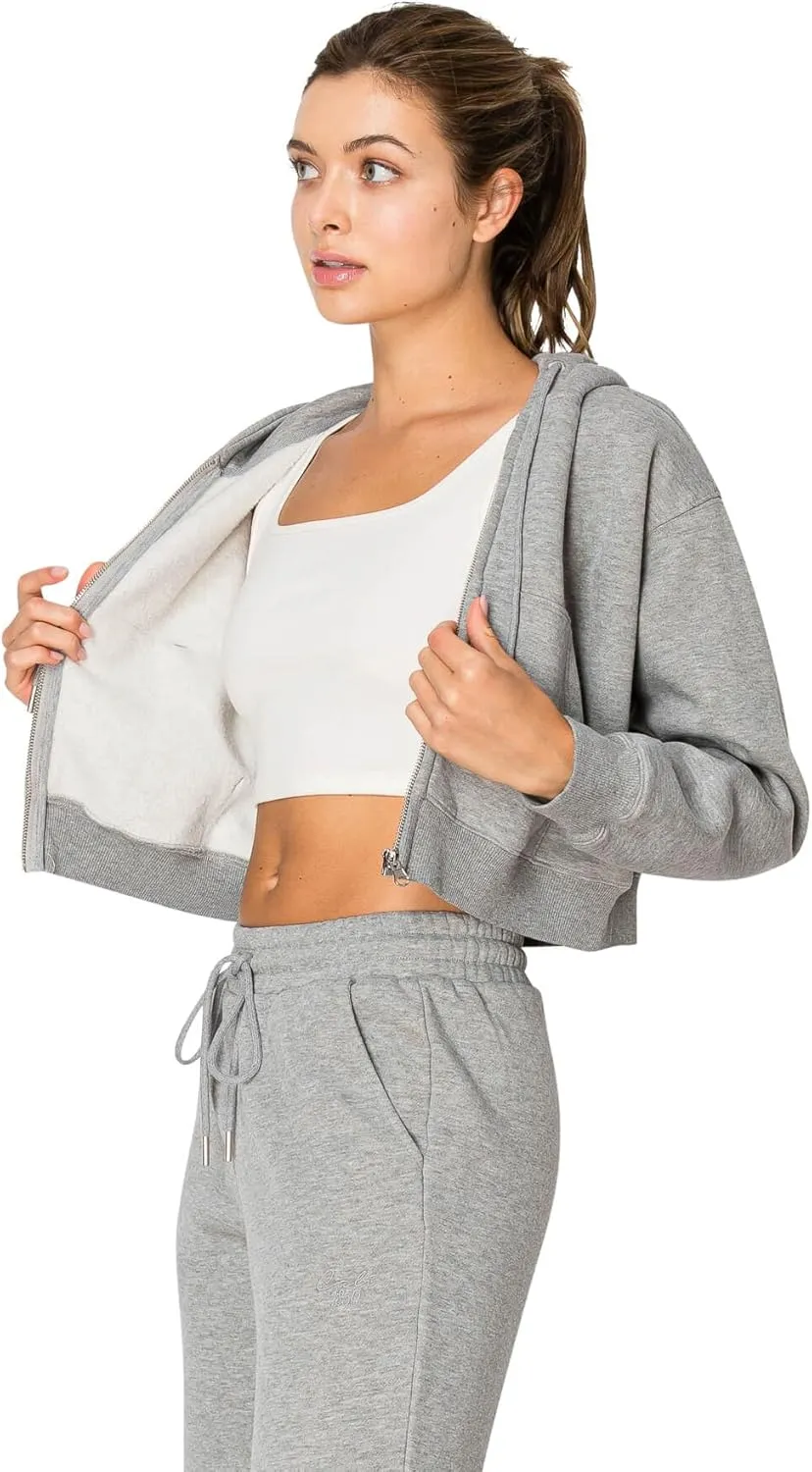 Cali1850 Women's Cloud Nine Fleece Cropped Zip Hoodie – Relaxed Boyfriend Fit, Double-Layer Hood, Ribbed Cuffs and Hem