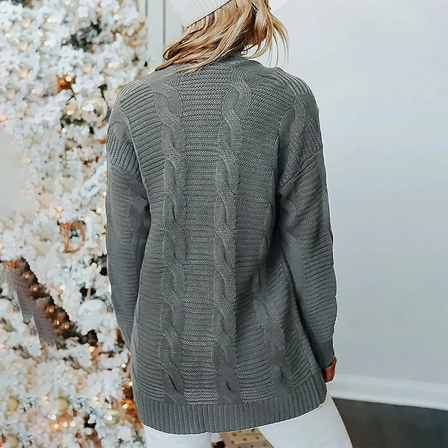 Cardigan Sweaters for Women Long Sleeve Open Front Cable Knit Cardigan with Pockets Casual Cozy Knit Sweater Coats