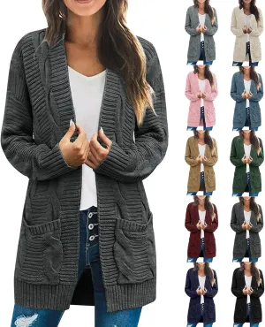 Cardigan Sweaters for Women Long Sleeve Open Front Cable Knit Cardigan with Pockets Casual Cozy Knit Sweater Coats