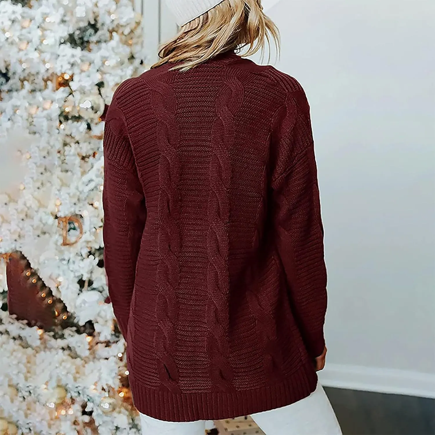Cardigan Sweaters for Women Long Sleeve Open Front Cable Knit Cardigan with Pockets Casual Cozy Knit Sweater Coats
