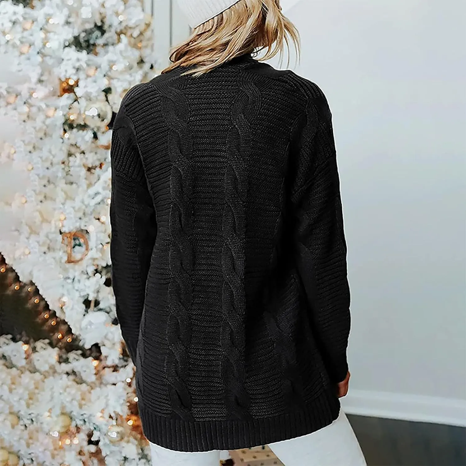 Cardigan Sweaters for Women Long Sleeve Open Front Cable Knit Cardigan with Pockets Casual Cozy Knit Sweater Coats