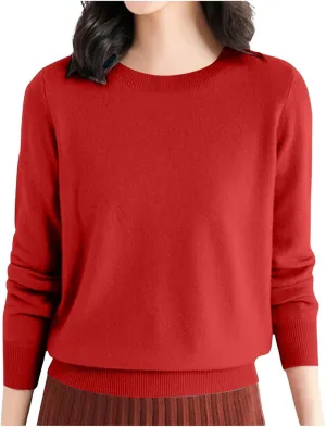 Cashmere Sweater Women Fall Winter Knitted Crew Neck Sweater Sweaters Lightweight Trendy Long Sleeve Pullover Tops for Travel