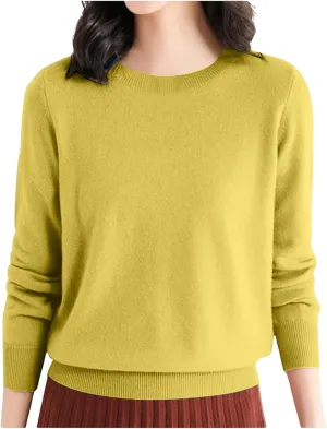 Cashmere Sweater Women Fall Winter Knitted Crew Neck Sweater Sweaters Lightweight Trendy Long Sleeve Pullover Tops for Travel