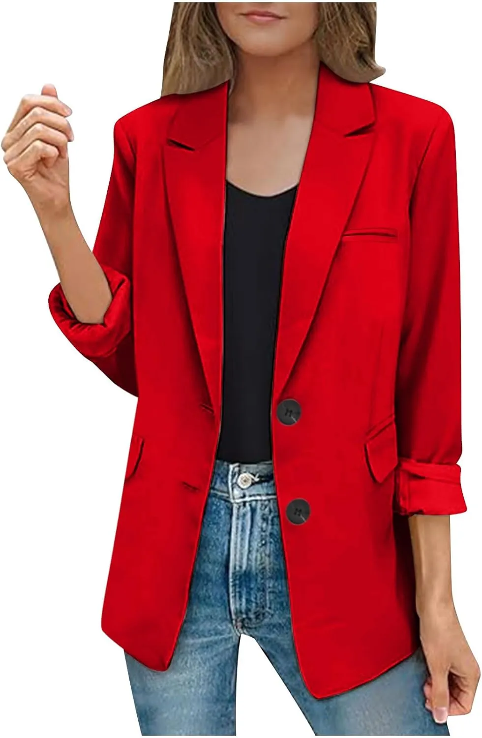 Casual Solid Blazers for Women Business Open Front Office Button Blazer Coat Fall Lapel Plus Size Blazer Jacket