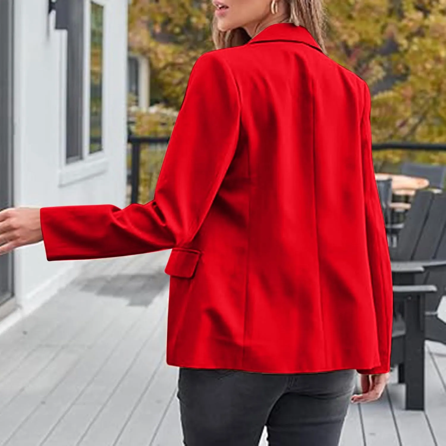 Casual Solid Blazers for Women Business Open Front Office Button Blazer Coat Fall Lapel Plus Size Blazer Jacket