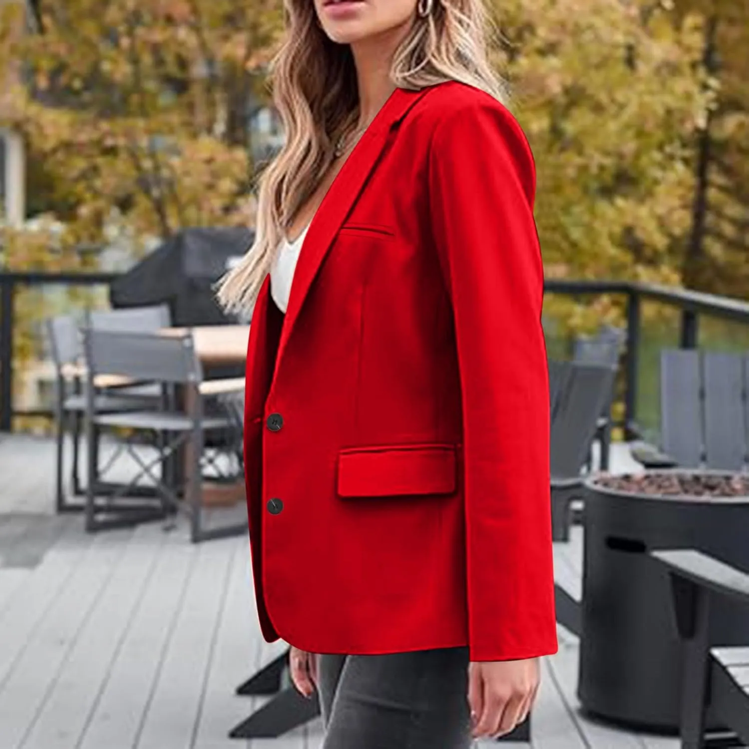 Casual Solid Blazers for Women Business Open Front Office Button Blazer Coat Fall Lapel Plus Size Blazer Jacket