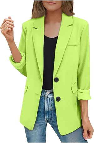 Casual Solid Blazers for Women Business Open Front Office Button Blazer Coat Fall Lapel Plus Size Blazer Jacket