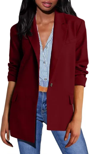 Casual Solid Blazers for Women Fall Lapel Slim Blazer Coat Business Open Front Office Blazer Jacket with Pockets