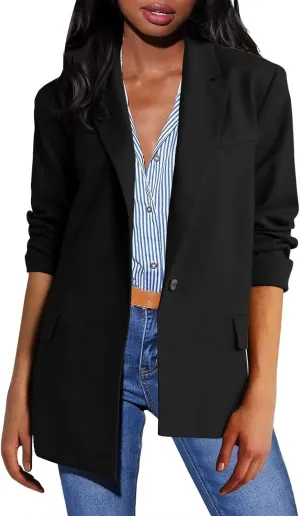 Casual Solid Blazers for Women Fall Lapel Slim Blazer Coat Business Open Front Office Blazer Jacket with Pockets