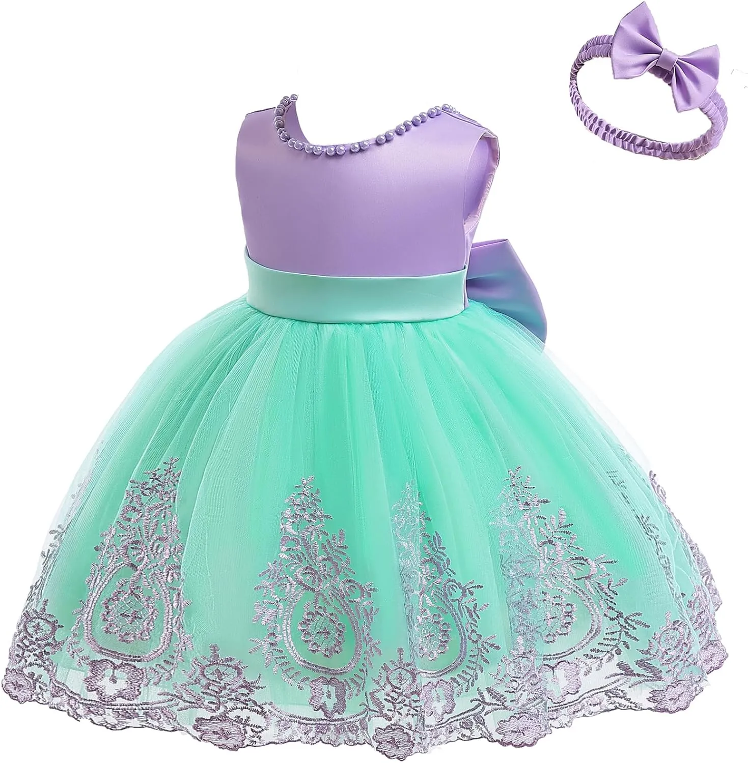 CMMCHAAH 6M-7T Baby Girls Pageant Lace Embroidery Dresses Toddler Backless Dress with Headwear