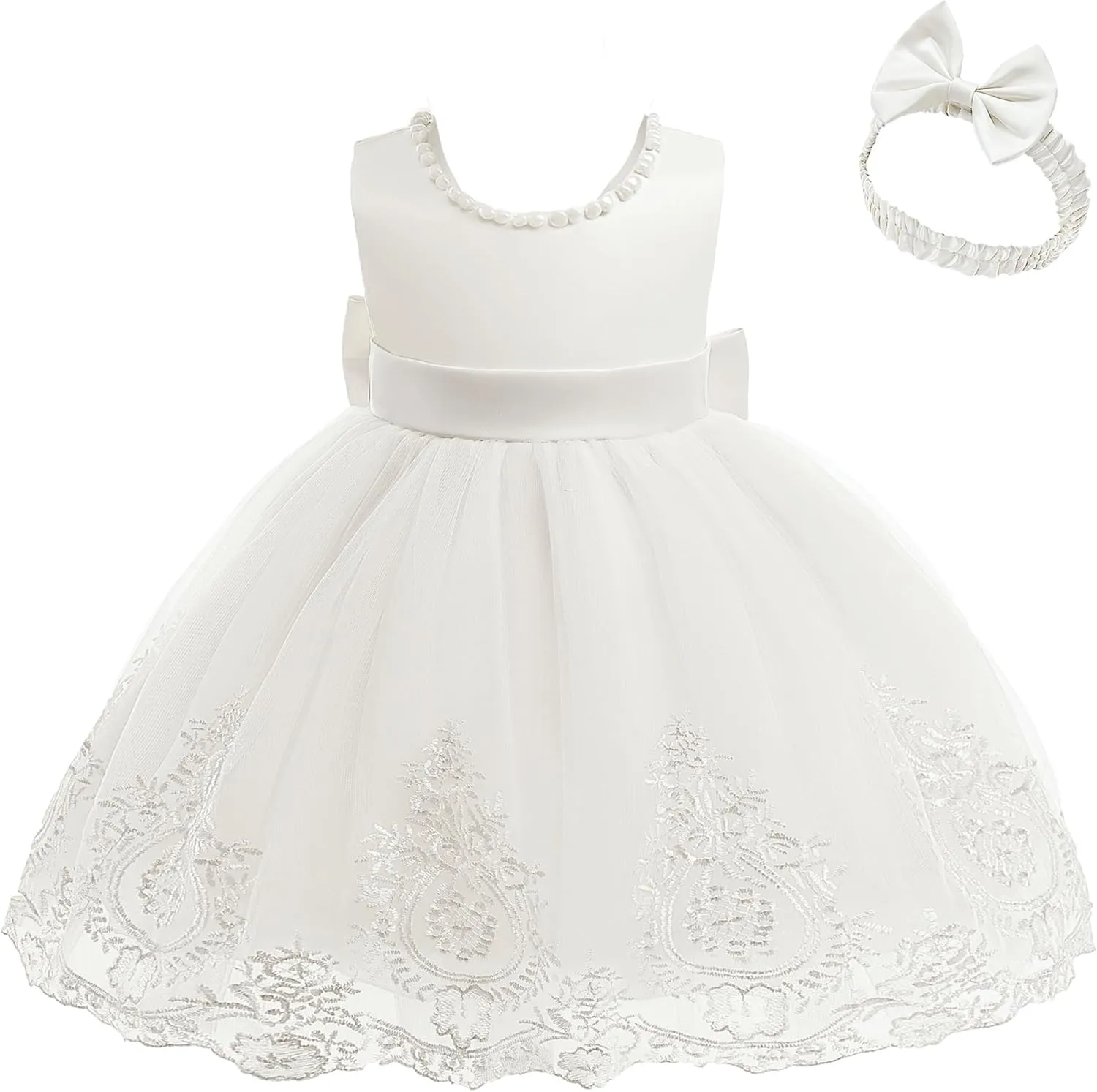 CMMCHAAH 6M-7T Baby Girls Pageant Lace Embroidery Dresses Toddler Backless Dress with Headwear