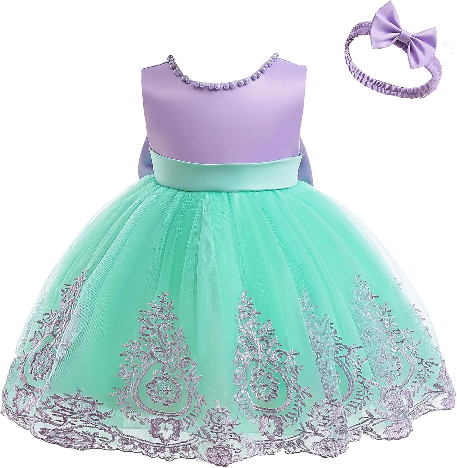 CMMCHAAH 6M-7T Baby Girls Pageant Lace Embroidery Dresses Toddler Backless Dress with Headwear