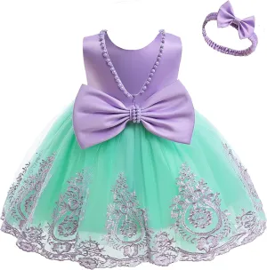 CMMCHAAH 6M-7T Baby Girls Pageant Lace Embroidery Dresses Toddler Backless Dress with Headwear