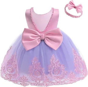 CMMCHAAH 6M-7T Baby Girls Pageant Lace Embroidery Dresses Toddler Backless Dress with Headwear