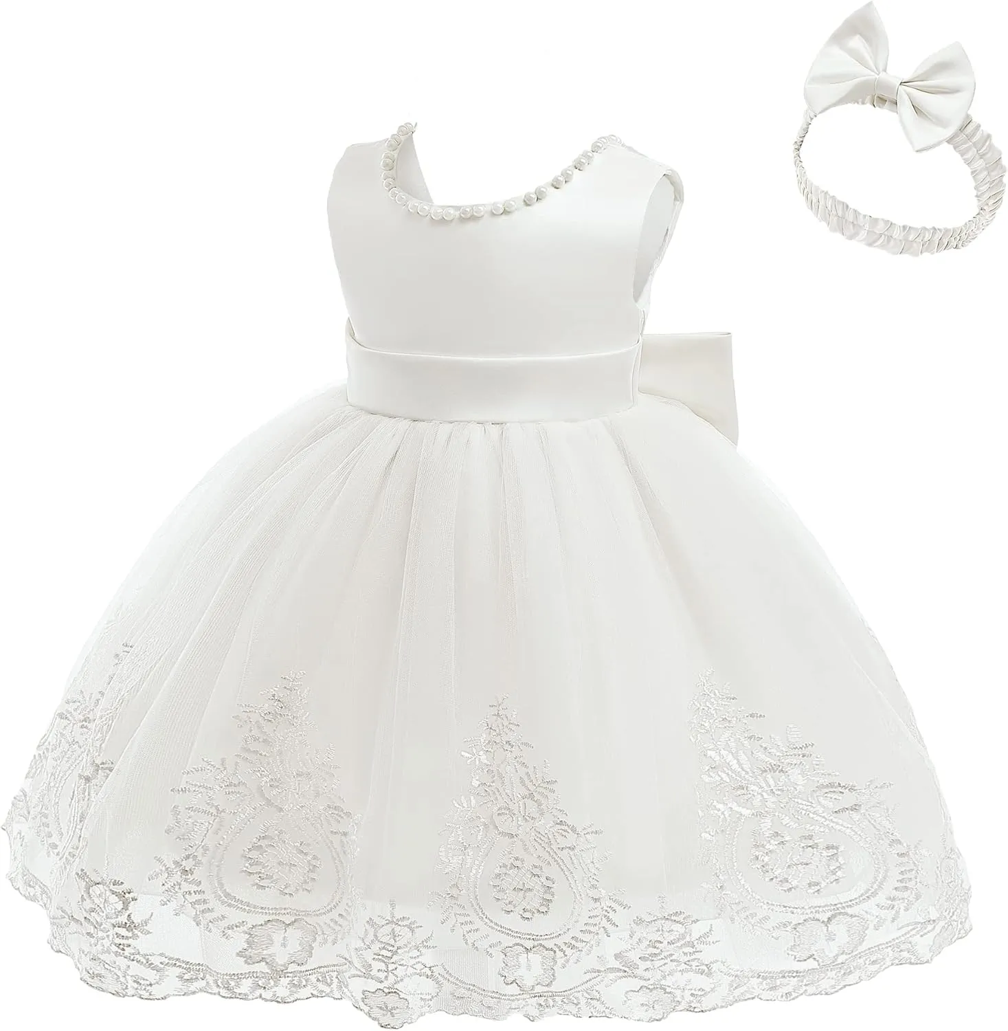 CMMCHAAH 6M-7T Baby Girls Pageant Lace Embroidery Dresses Toddler Backless Dress with Headwear