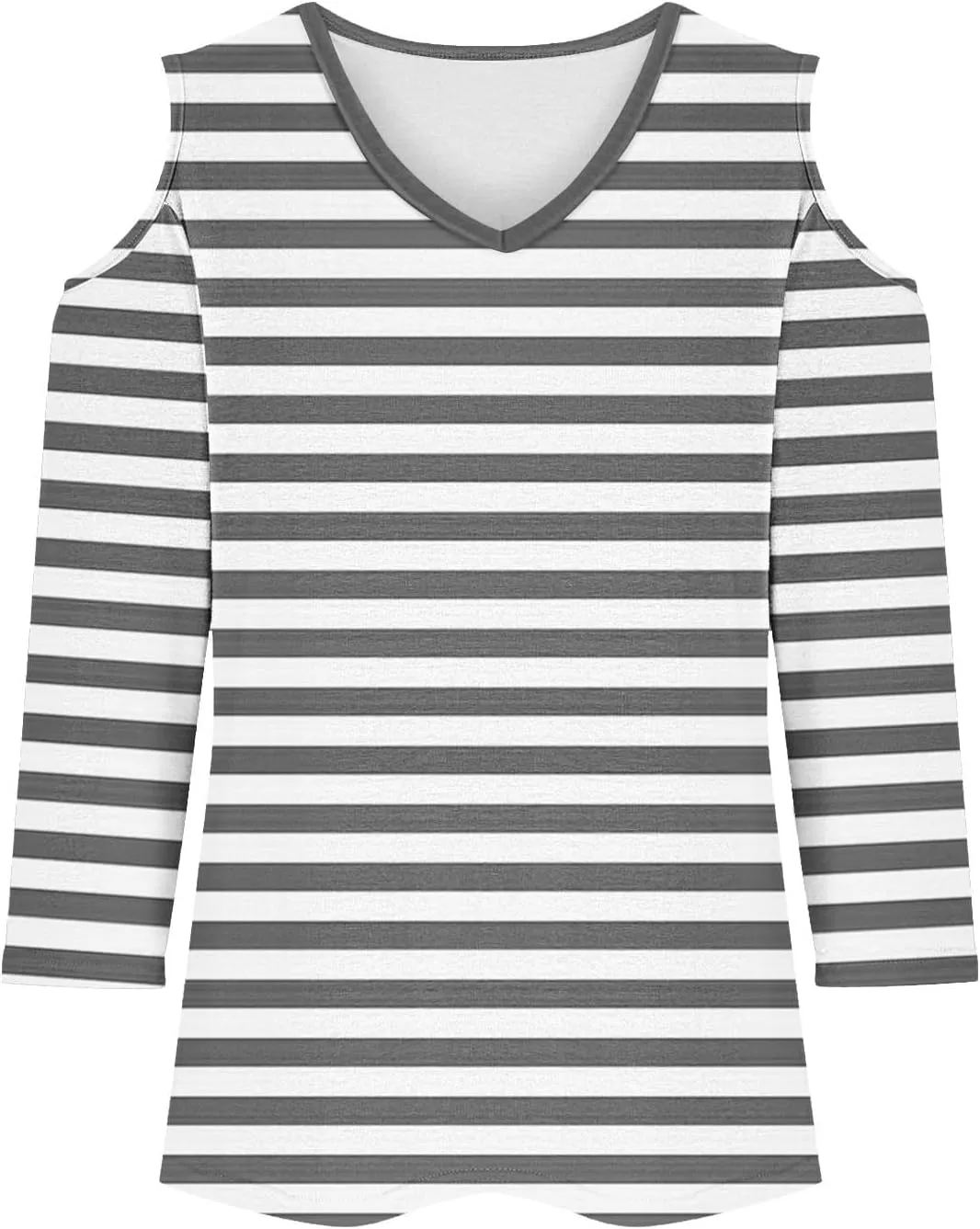 Cold Shoulder Tops for Women Summer Casual Off Shoulder Shirts Stripes Printed 3/4 Sleeve Tunics Loose Blouses