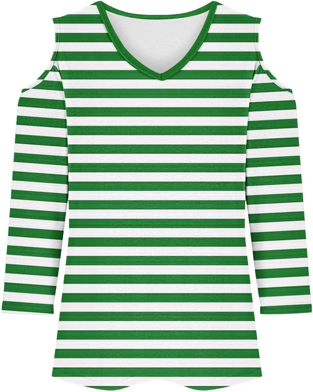 Cold Shoulder Tops for Women Summer Casual Off Shoulder Shirts Stripes Printed 3/4 Sleeve Tunics Loose Blouses