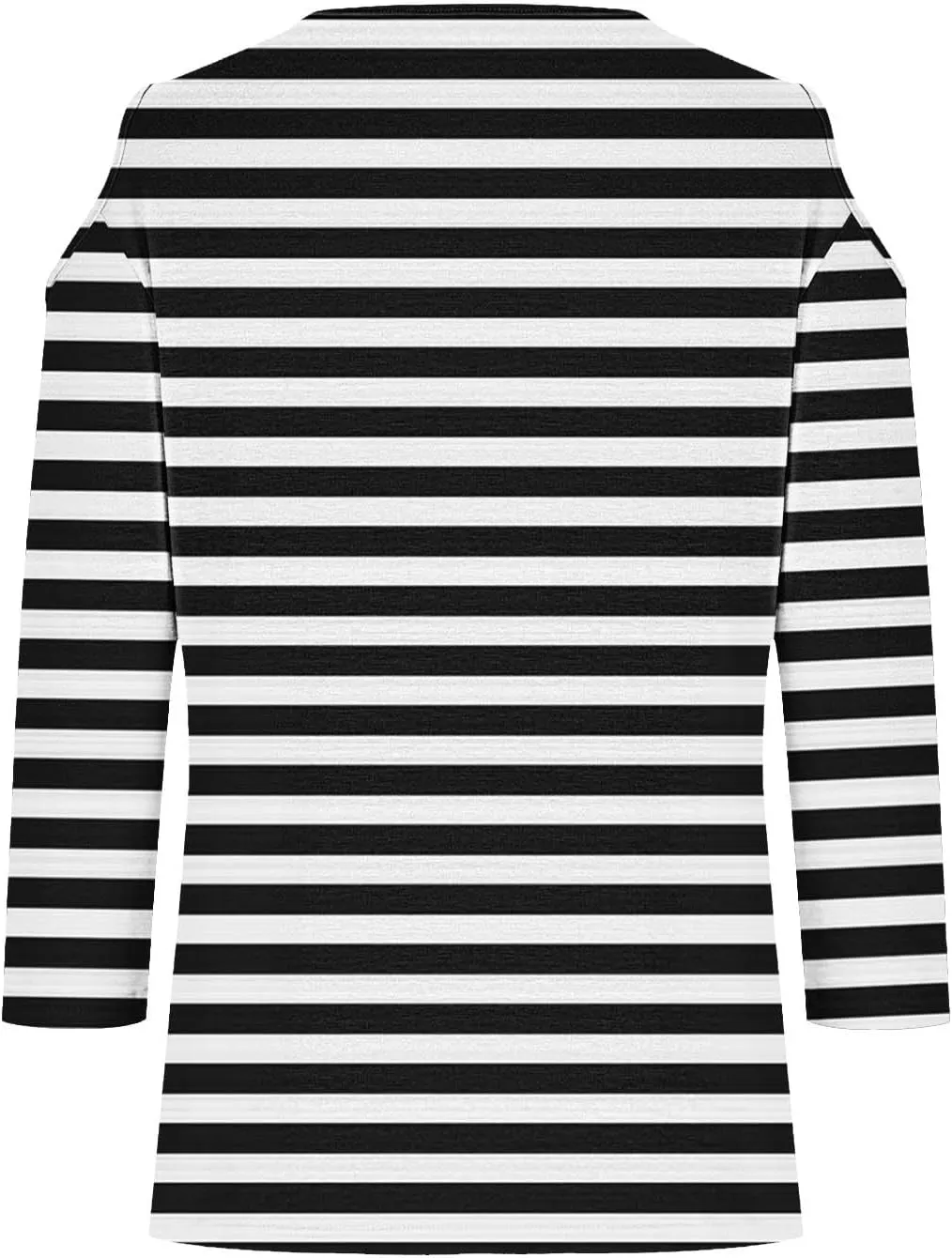 Cold Shoulder Tops for Women Summer Casual Off Shoulder Shirts Stripes Printed 3/4 Sleeve Tunics Loose Blouses