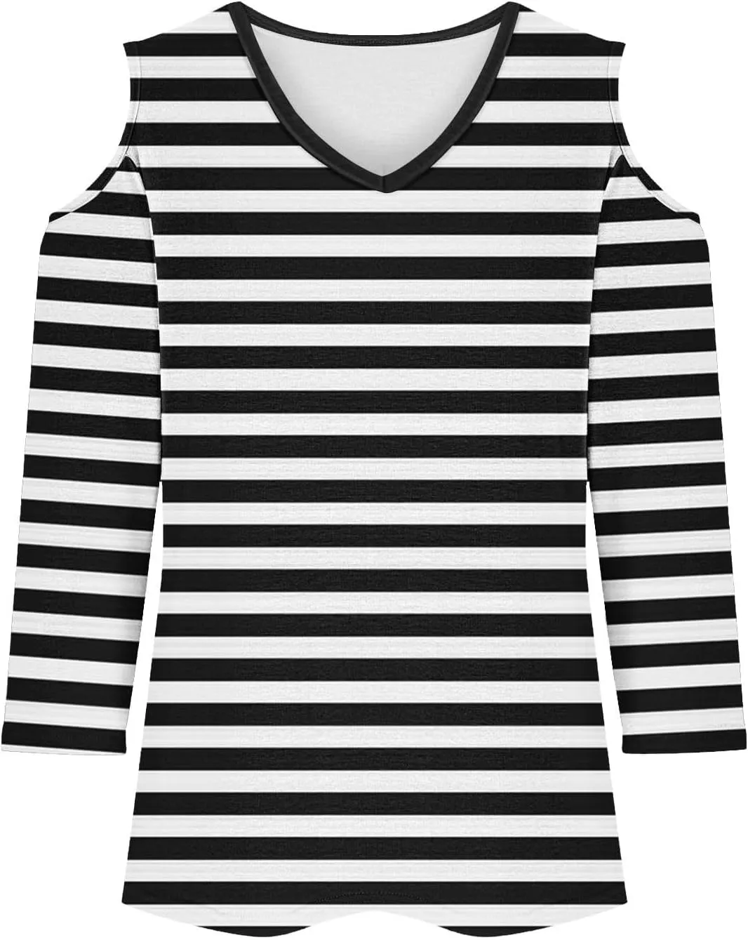 Cold Shoulder Tops for Women Summer Casual Off Shoulder Shirts Stripes Printed 3/4 Sleeve Tunics Loose Blouses