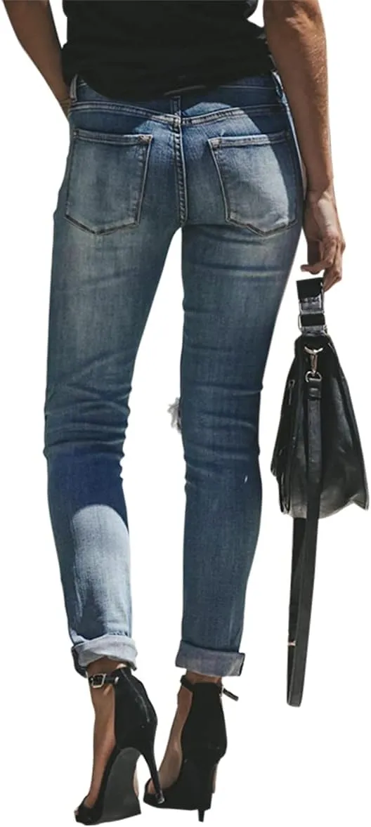 cordat Women's Ripped Boyfriend Denim Pants Judy Blue Stretch Skinny Jeans