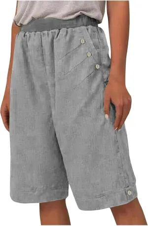 Cotton Bermuda Shorts for Women Knee Length Elastic High Waisted Shorts Plus Size Workout Casual Summer Beach Shorts