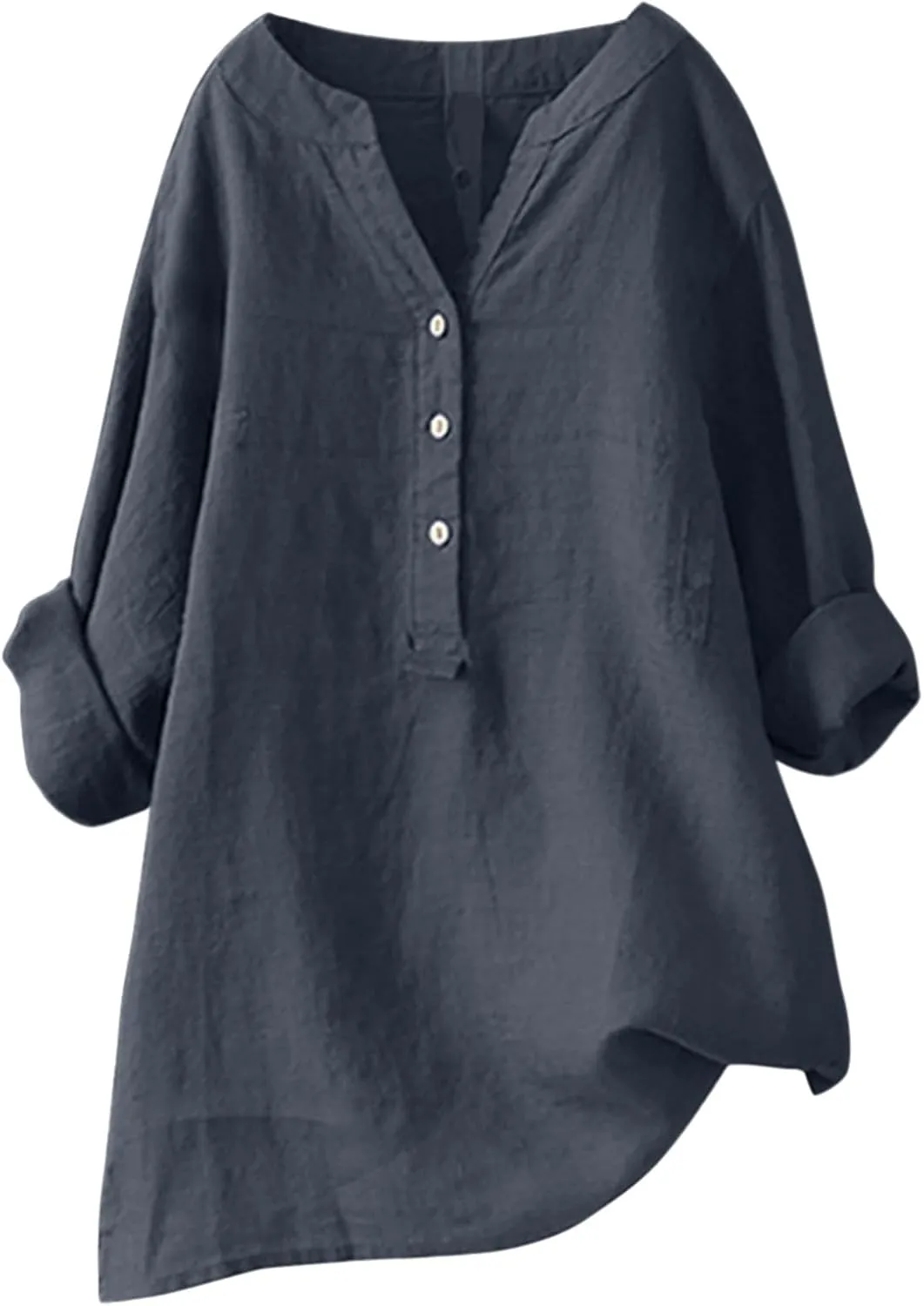 Cotton Linen Shirts for Women Long Sleeve V Neck Button Down Tops Casual Loose Blouses Summer Beach Vacation Clothes