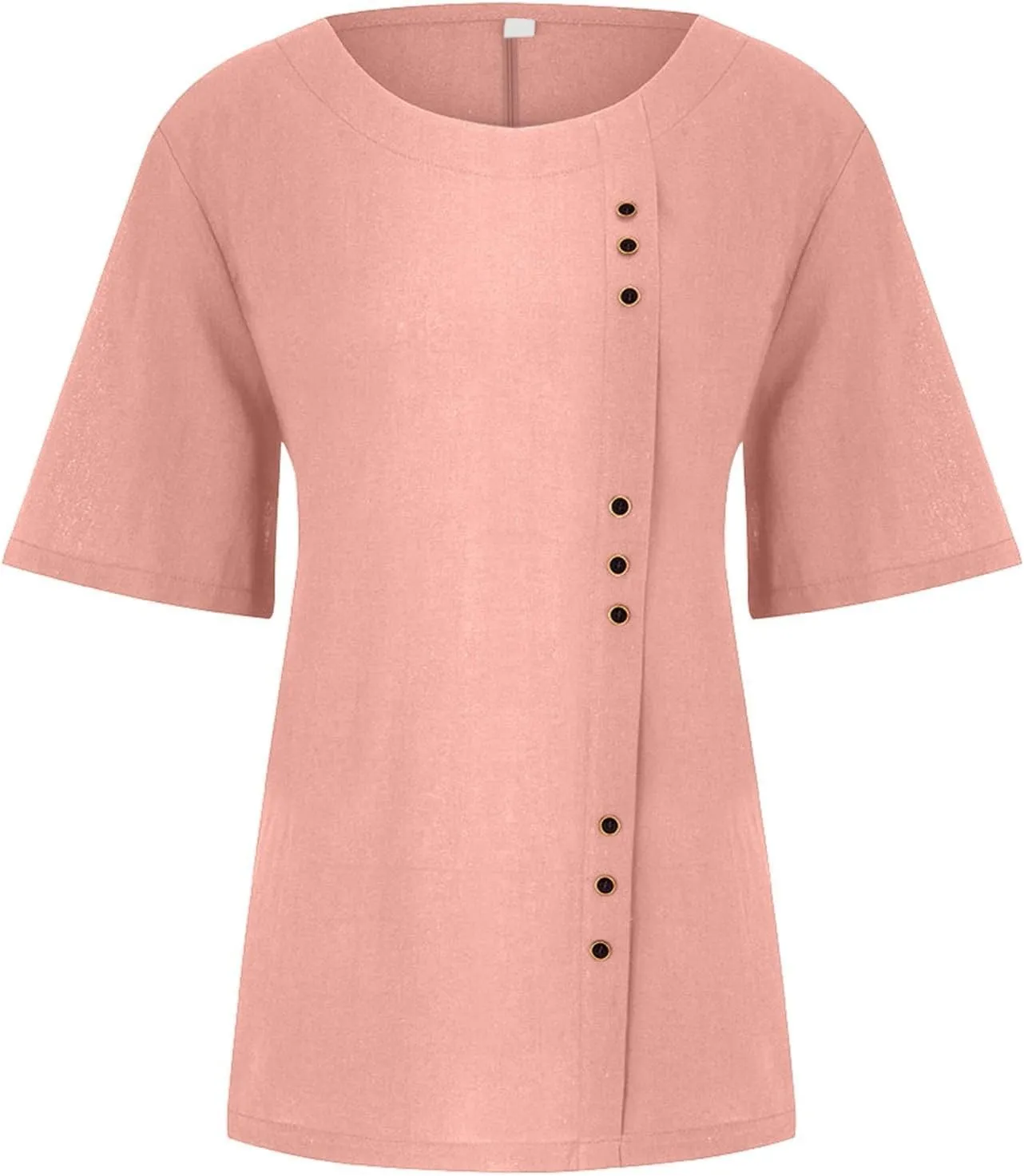 Cotton Linen Tops for Women Short Sleeve Round Neck T Shirts Oversized Embroidery Floral Printed Loose Blouses S-5XL
