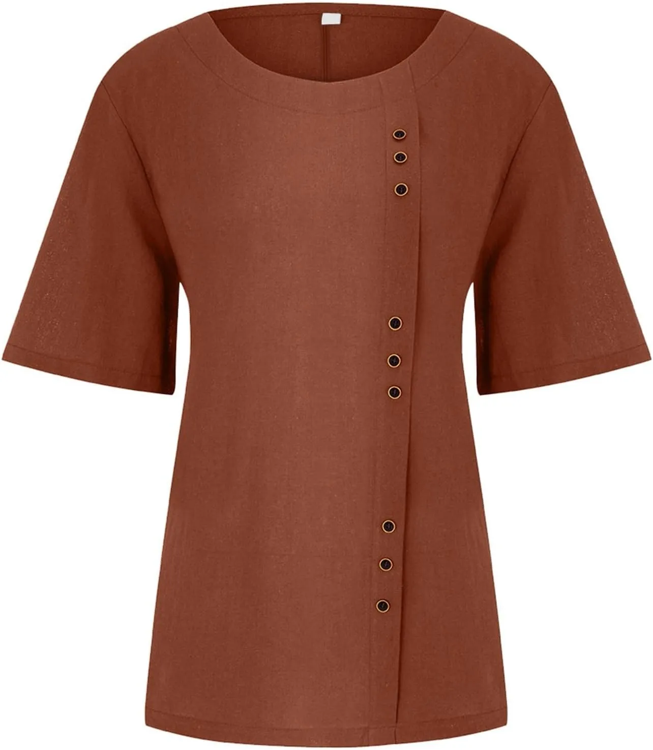 Cotton Linen Tops for Women Short Sleeve Round Neck T Shirts Oversized Embroidery Floral Printed Loose Blouses S-5XL