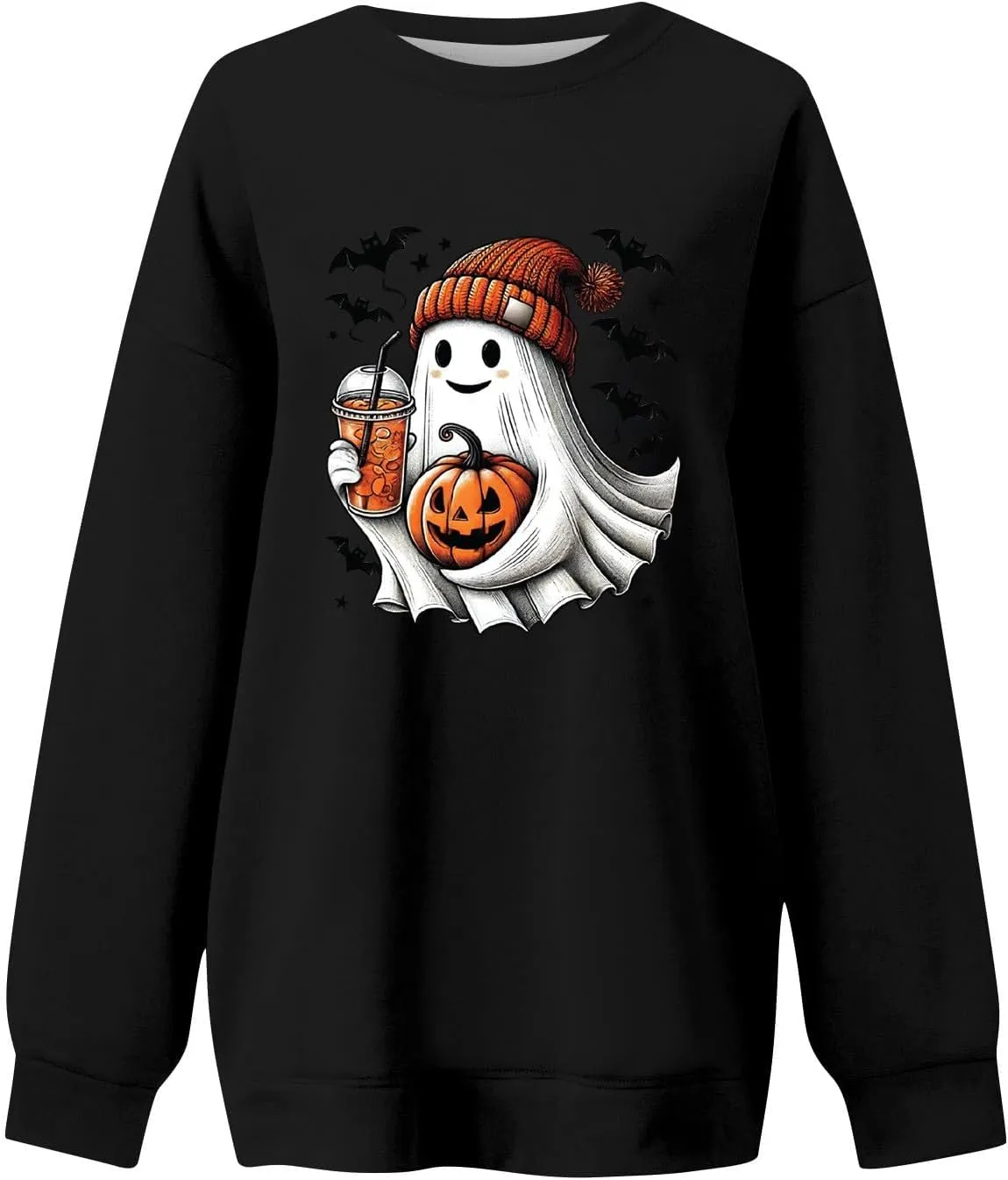 Cute Ghost Halloween Sweatshirts Women Funny Pumpkin Graphic Sweatshirt Spooky Season Party Tops Fall Sweater
