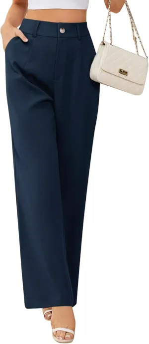 Dress Pants Women High Waisted Business Casual Pants Trendy Flowy Straight Leg Trouser Pants Office Outfits