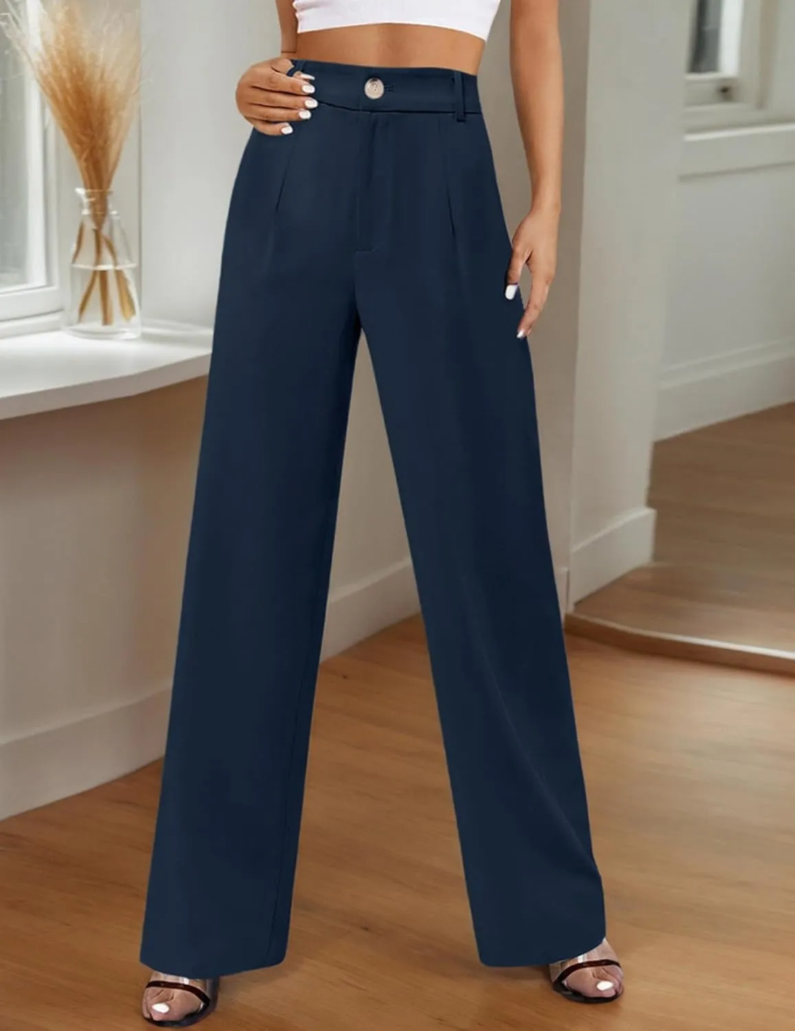 Dress Pants Women High Waisted Business Casual Pants Trendy Flowy Straight Leg Trouser Pants Office Outfits